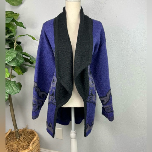 Vintage 60s Wool Pendleton Purple Black Drape Open Cardigan - Picture 1 of 10